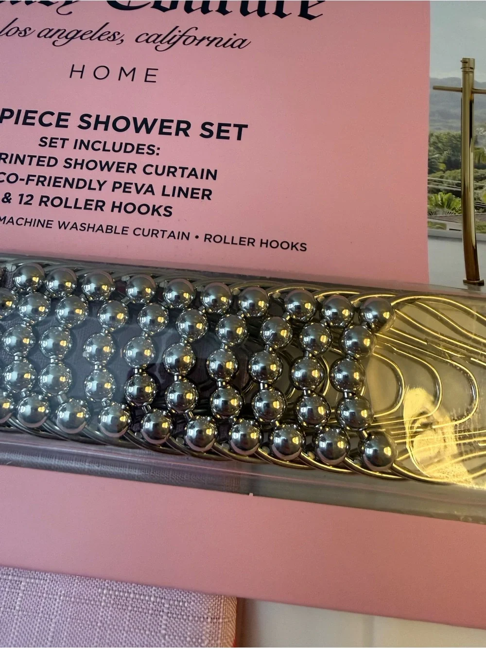 NWT Juicy Couture Home Coquette Bow Shower Curtain 14PC Set Pink Black